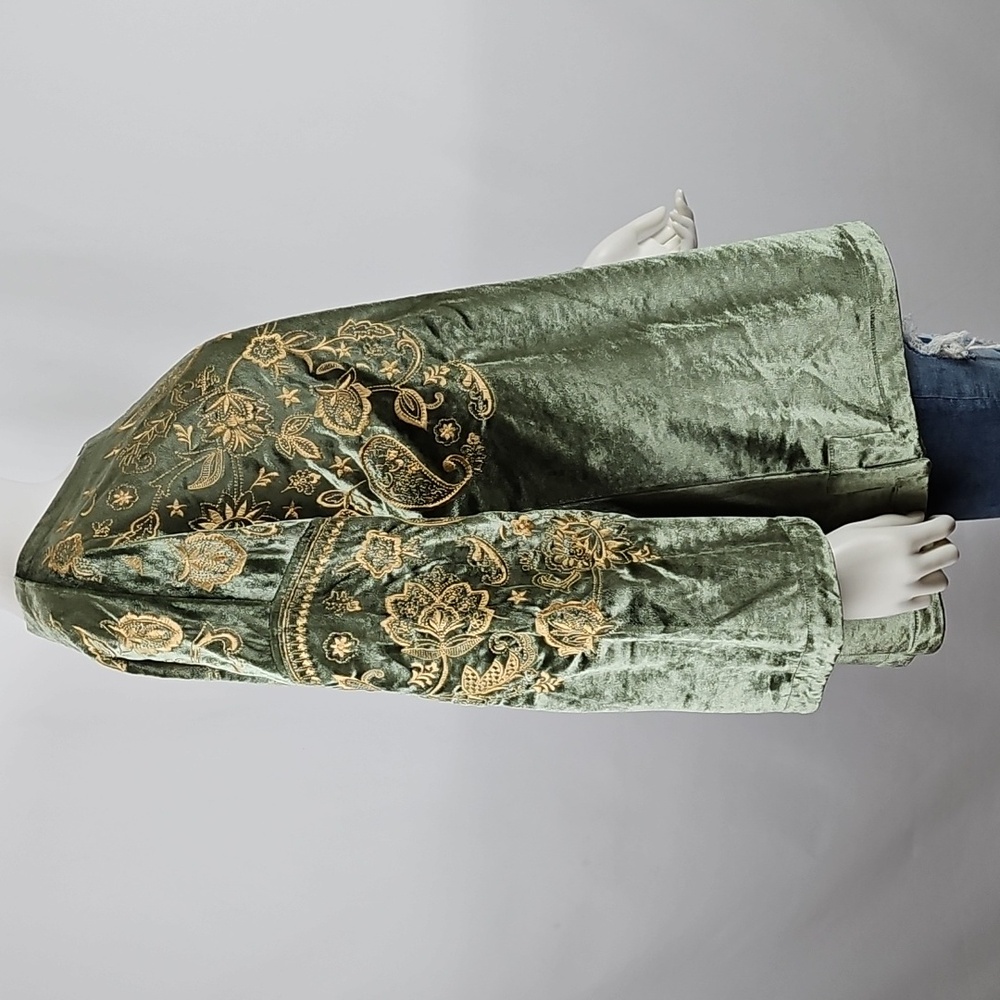 Soft Surroundings Olive Green Velvet Embroidered Tunic - Picture 9 of 16